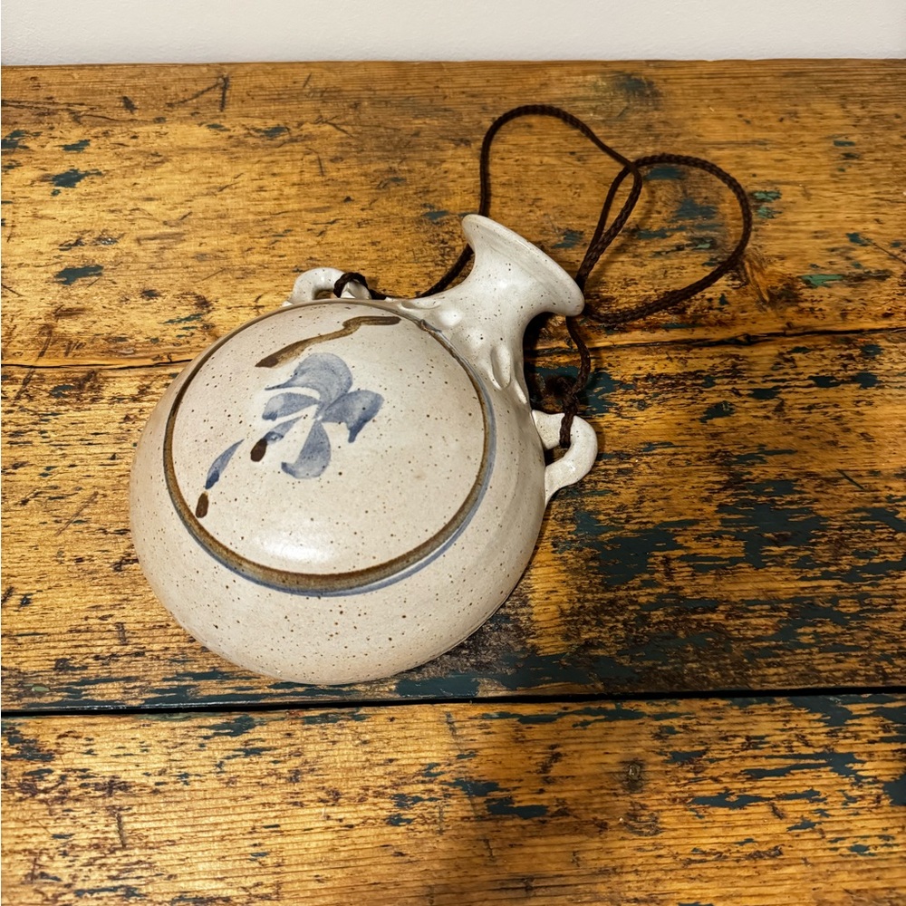 Handcrafted Ceramic Wall Art with Blue Floral Design